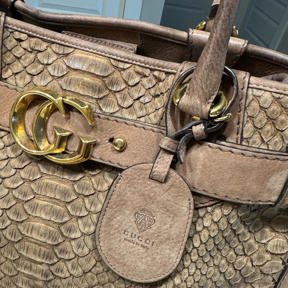 Gucci Python Large Gg Running Tote In Brown - image 3
